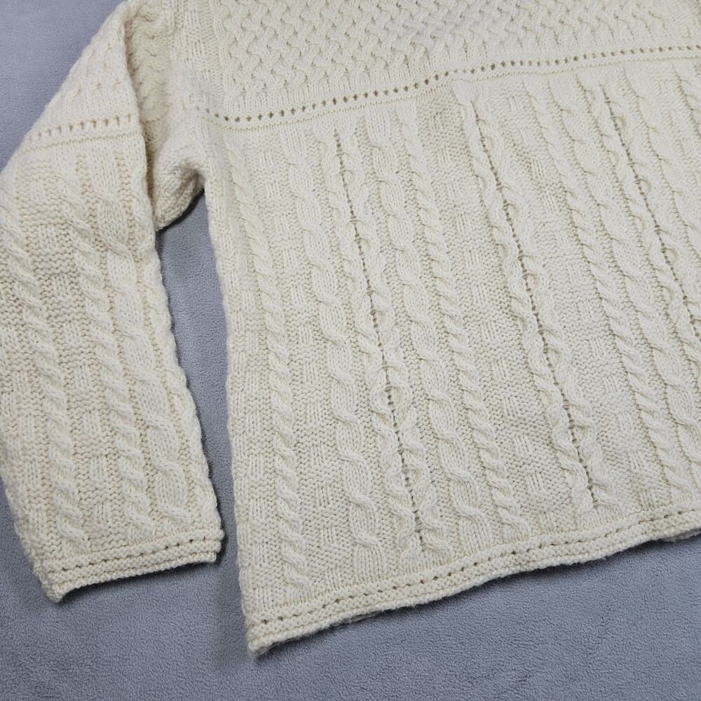 Aran Crafts Ireland Cardigan Womens M Button Up Wool Cable Knit Fisherman Ivory - Picture 11 of 15